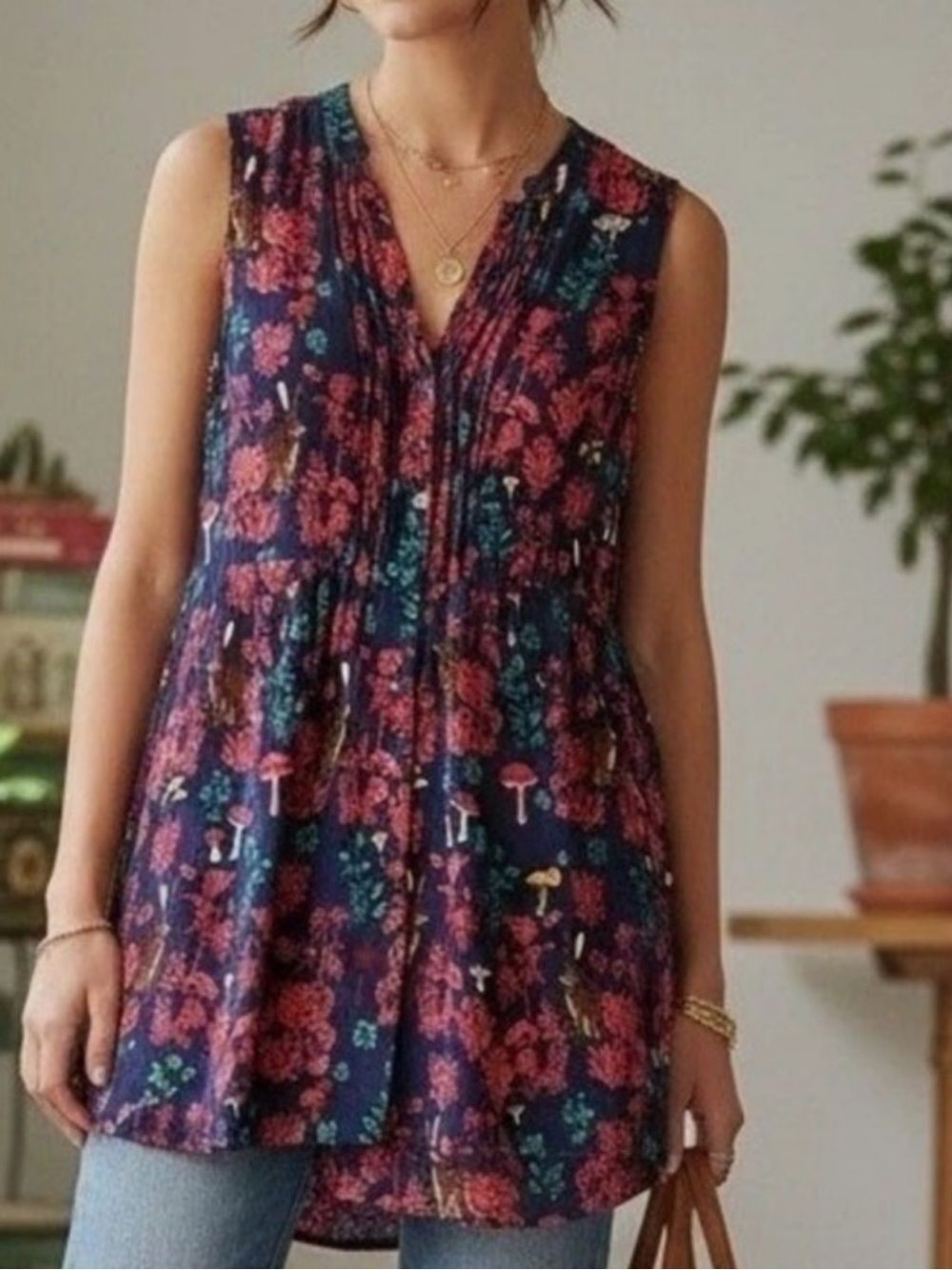 Anthropologie Nathalie Lete Paris Mushroom Woodland Flowy Tank Top Women’s 2
